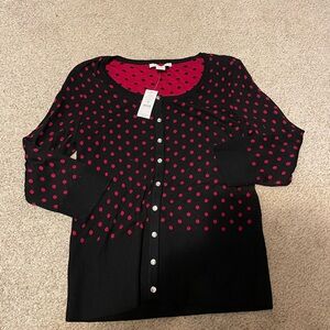 White House black Market red and black polka dot cardigan